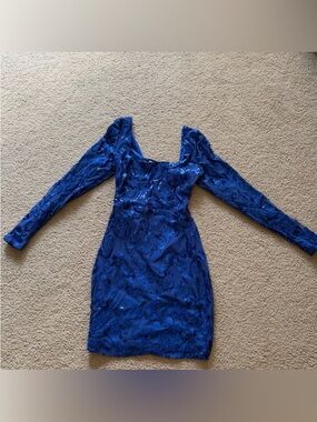 blue dress for baby girl Spaghetti Straps Royal Blue Sequin Short Dress – Ohmollydress main image 0